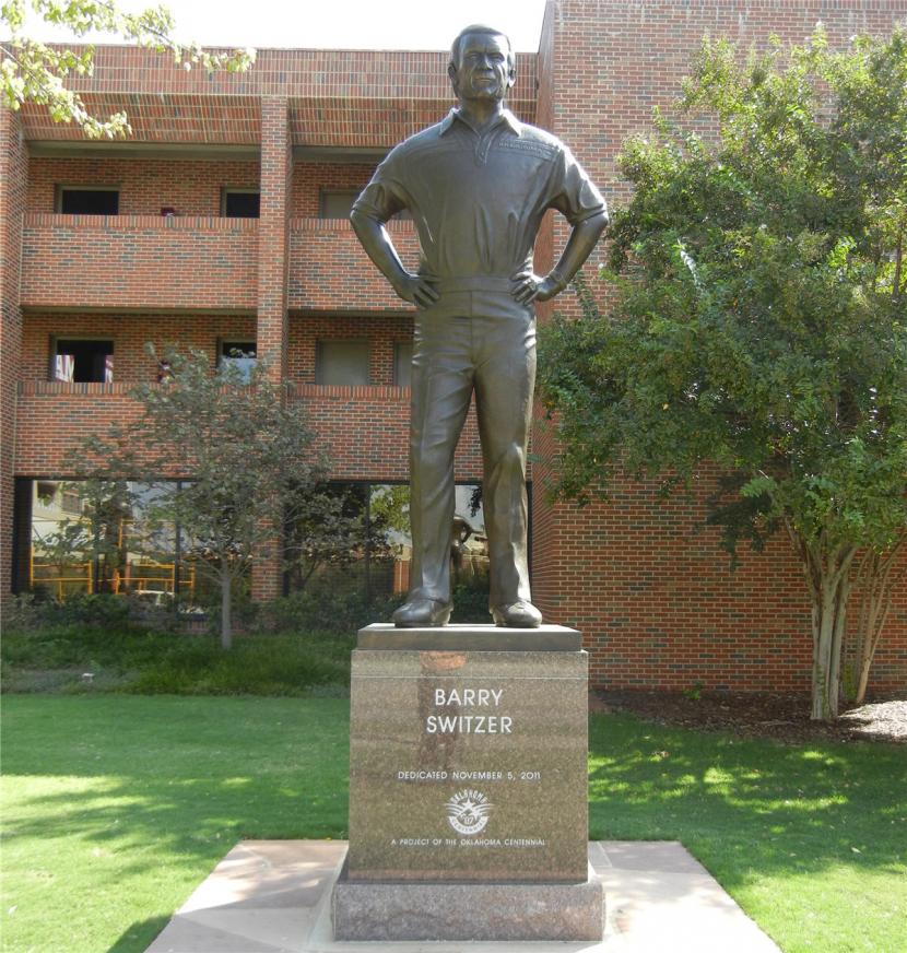 Barry Switzer statue base at the OU Hall of Champions