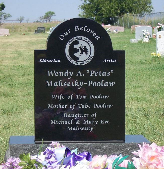Black granite single memorial for wendy poolaw